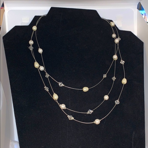 Multi Strand Wire Bead & Faux Pearls w/Clear Beads - Picture 2 of 5